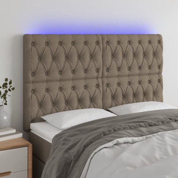vidaXL Kefalari krevatiou me LED taupe, 144x7x118/128 cm, yfasma