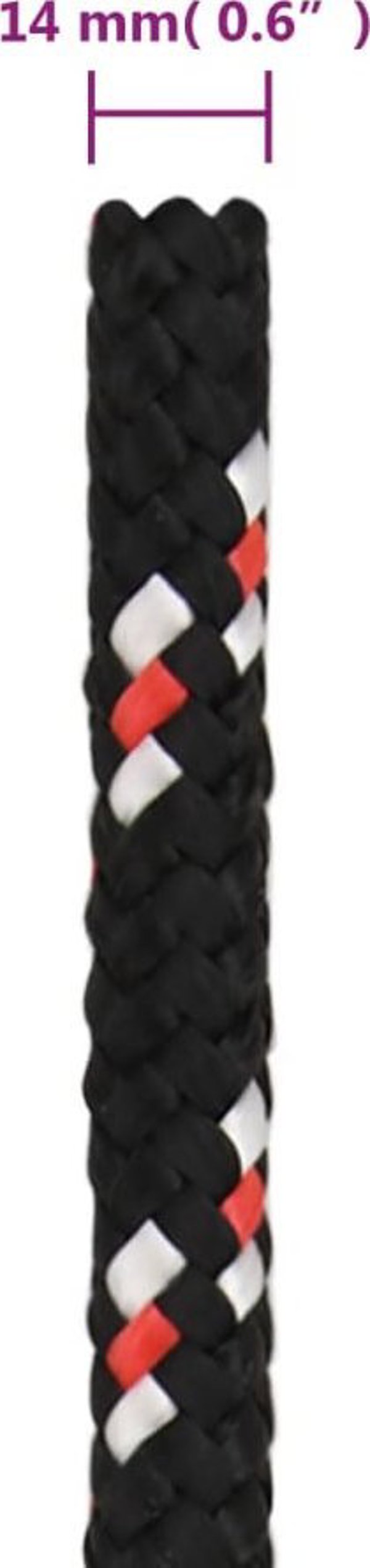 vidaXL Linka zeglarska, czarna, 14 mm, 25 m, polipropylen