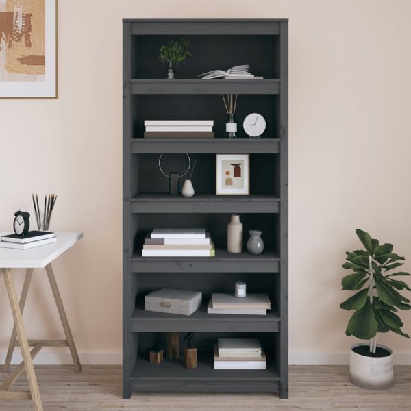 vidaXL Βιβλιοθήκη, γκρι, 80x35x183 εκ., μασίφ ξύλο πεύκου