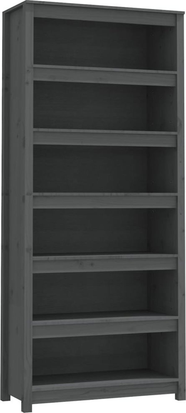 vidaXL Βιβλιοθήκη, γκρι, 80x35x183 εκ., μασίφ ξύλο πεύκου