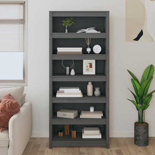 vidaXL Βιβλιοθήκη, γκρι, 80x35x183 εκ., μασίφ ξύλο πεύκου