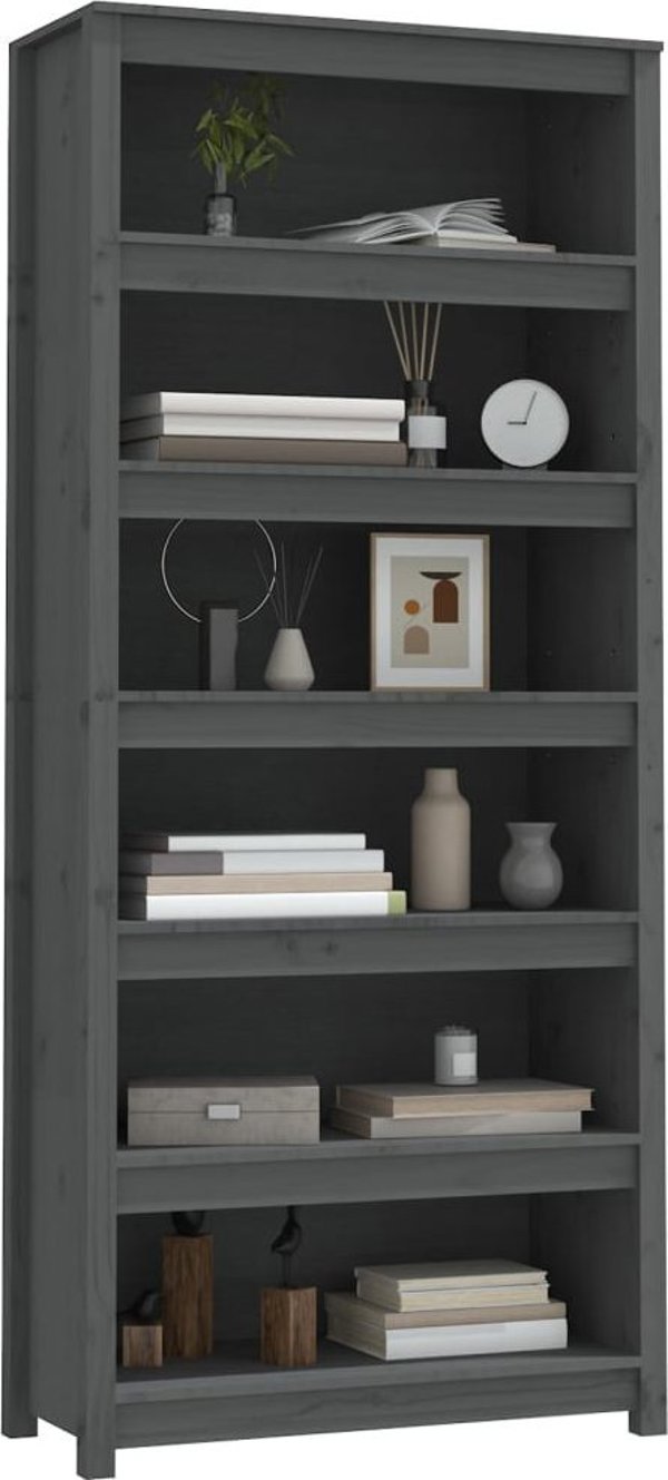 vidaXL Βιβλιοθήκη, γκρι, 80x35x183 εκ., μασίφ ξύλο πεύκου