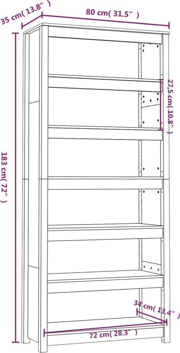 vidaXL Βιβλιοθήκη, γκρι, 80x35x183 εκ., μασίφ ξύλο πεύκου