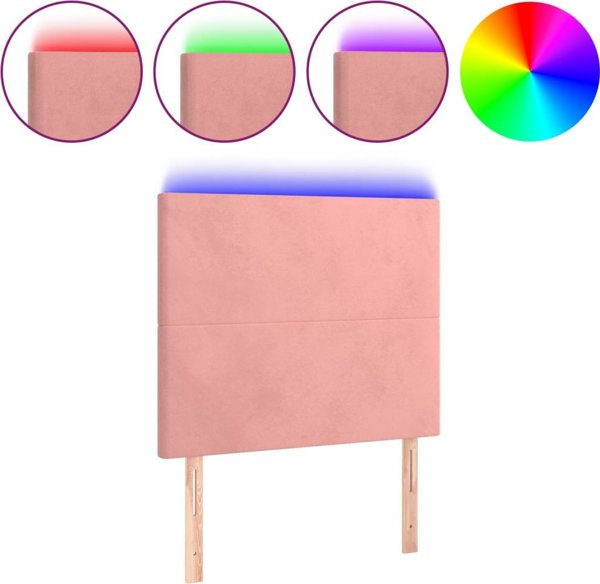 vidaXL Zaglowek do lozkou me LED, roz, 90x5x118/128 cm, aksamit
