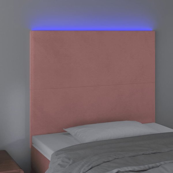 vidaXL Zaglowek do lozkou me LED, roz, 90x5x118/128 cm, aksamit