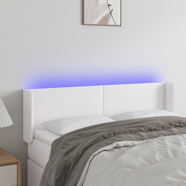 vidaXL Zaglowek do lozka z LED, bialy, 147x16x78/88 cm, sztuczna skora
