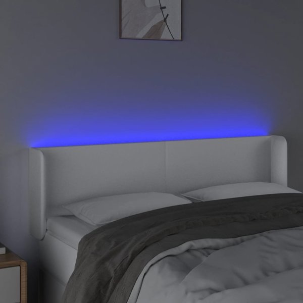 vidaXL Zaglowek do lozka z LED, bialy, 147x16x78/88 cm, sztuczna skora