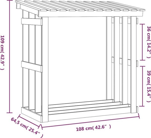 vidaXL Σταντ για ξύλα καύσης, 108x64.5x109 cm, μασίφ πεύκο