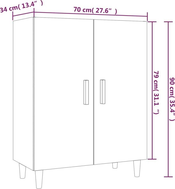 vidaXL Ντουλάπι, γκρι δρυς Sonoma, 70x34x90 εκ., σύνθετο ξύλο