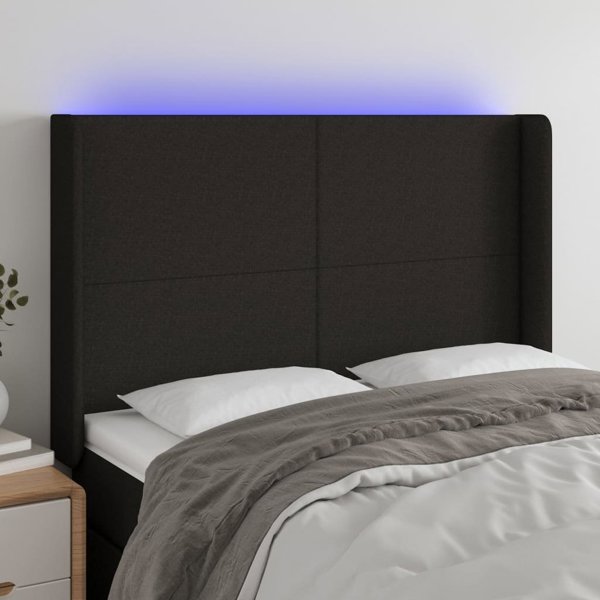 vidaXL Zaglowek do lozka z LED, czarny, 147x16x118/128cm, tkanina
