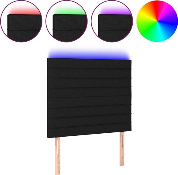 vidaXL Κεφαλάρι κρεβατιού με LED, μαύρο, ύφασμα 80x5x118/128 cm