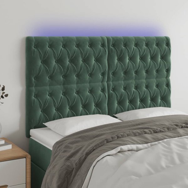 vidaXL κεφαλάρι κρεβατιού με LED σκούρο πράσινο 144x7x118/128 cm