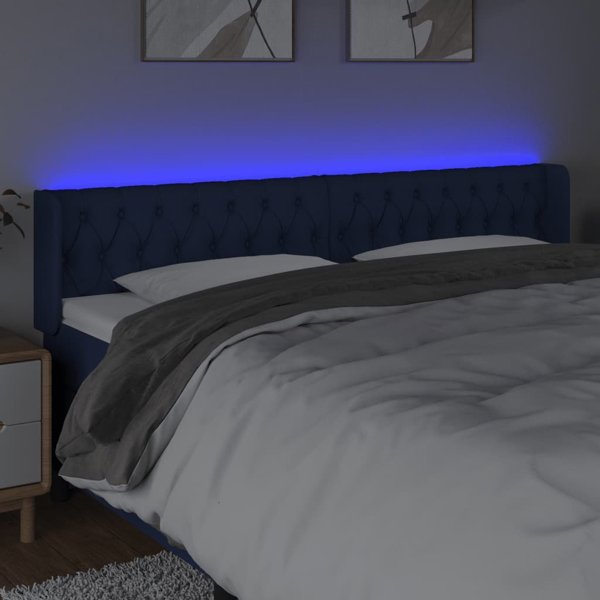 vidaXL Κεφαλάρι κρεβατιού με LED, μπλε, 203x16x78/88 εκ., ύφασμα