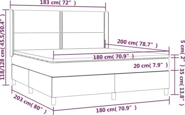 vidaXL Κρεβάτι Κοντινεντάλ με Στρώμα, Taupe, 180x200 cm, Υφασμάτινο