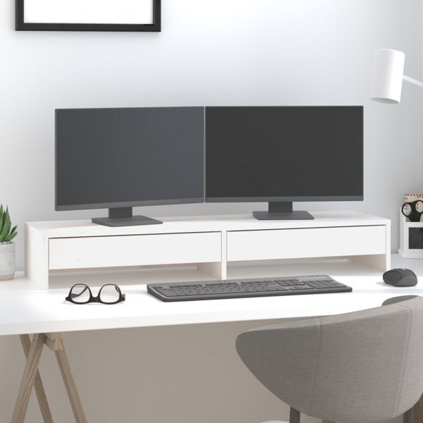 vidaXL Βάση για οθόνη, λευκή, 100x27x15 εκ., από μασίφ πεύκο