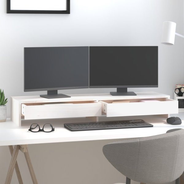 vidaXL Βάση για οθόνη, λευκή, 100x27x15 εκ., από μασίφ πεύκο