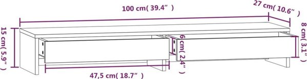 vidaXL Βάση για οθόνη, λευκή, 100x27x15 εκ., από μασίφ πεύκο