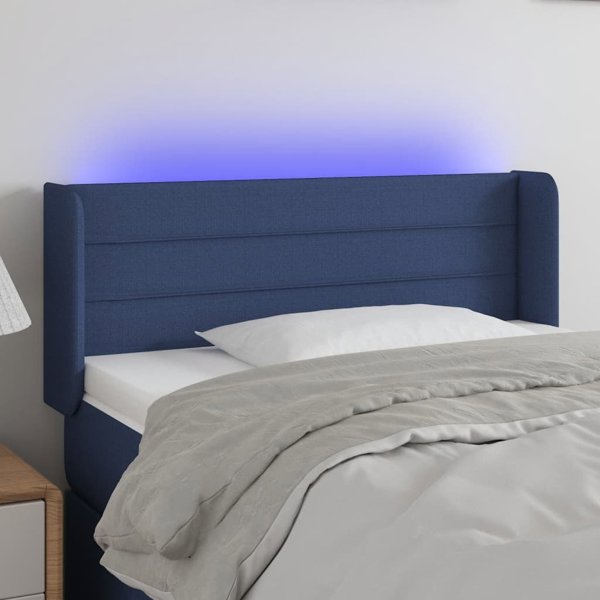 vidaXL Κεφαλάρι κρεβατιού με LED, μπλε, 103x16x78/88 cm, ύφασμα