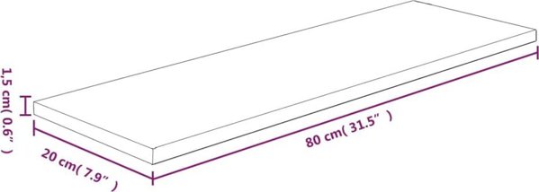 vidaXL Ράφι, 80x20x1,5 εκ, ωμό μασίφ δρυς ξύλο