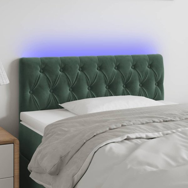 vidaXL Κεφαλάρι κρεβατιού με LED, σκούρο πράσινο, 90x7x78/88 cm, βελούδο