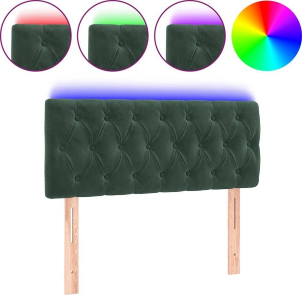 vidaXL Κεφαλάρι κρεβατιού με LED, σκούρο πράσινο, 90x7x78/88 cm, βελούδο