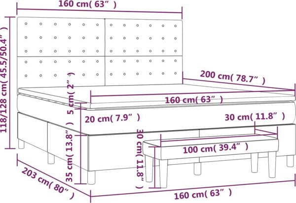 vidaXL Κρεβάτι κοντινεντάλ με στρώμα, τουπα, ύφασμα, 160x200 εκ
