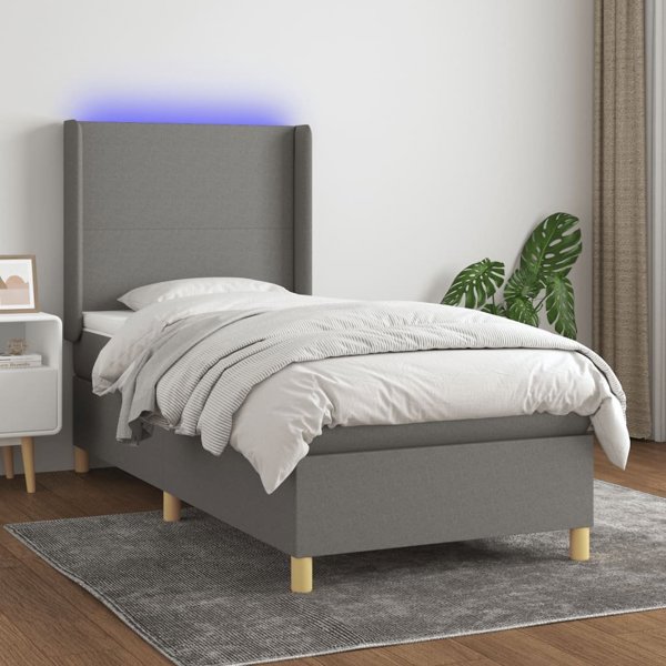 vidaXL Κρεβάτι κοντινεντάλ με στρώμα 80x200cm σκουρόχρωμο γκρι ύφασμα