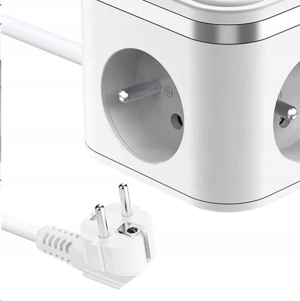 Viking síťový adaptér YC33, 3x 230 V, 1x USB-A, 2x USB-C, tlačítko ON/OFF, délka 1,4 m, bílá