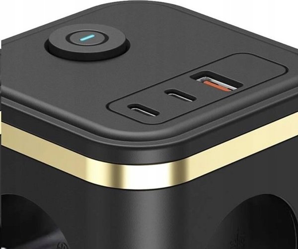 Viking Viking síťový adaptér YC33, 3x 230 V, 1x USB-A, 2x USB-C, tlačítko ON/OFF, délka 1,4 m, černá