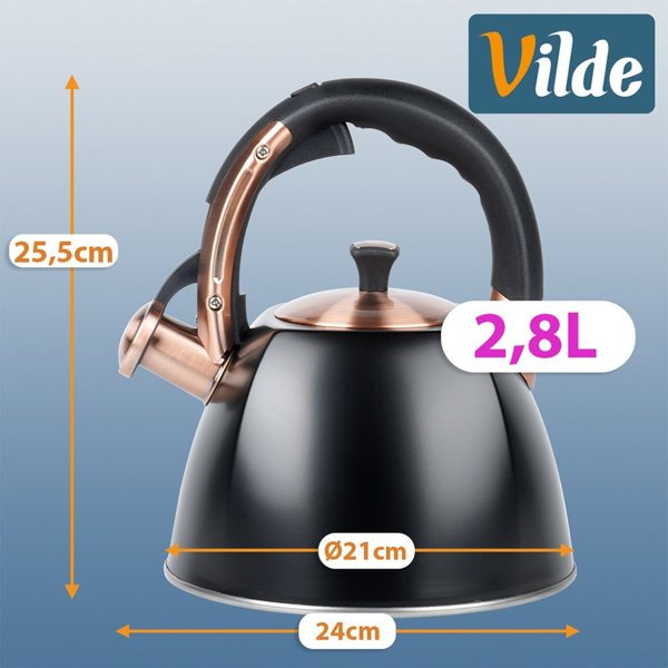 Vilde Czajnik z gwizdkiem stalowy czarny 2,8 l