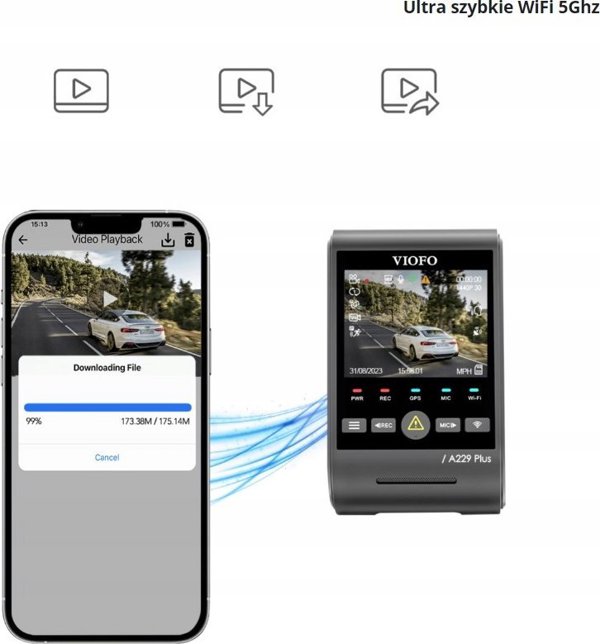 Viofo A229 Pro 2CH-G Dash Cam Καταγραφικό Αυτοκινήτου Με GPS, Dual Channel 4K HDR