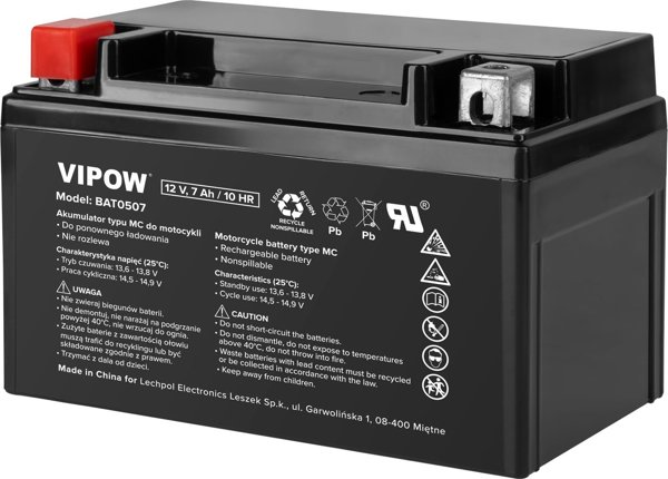 Μπαταρία Μοτοσυκλέτας Vipow MC 12V 7Ah – Ακουμολάτορας Μολύβδου