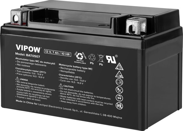 Μπαταρία Μοτοσυκλέτας Vipow MC 12V 7Ah – Ακουμολάτορας Μολύβδου