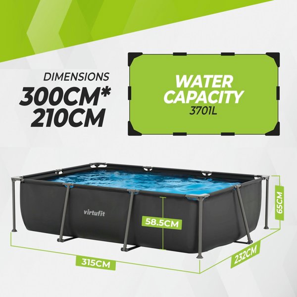 Virtufit Ορθογώνια πισίνα VIRTUFIT 300 x 210 cm με αντλία φιλτραρίσματος ανθρακί