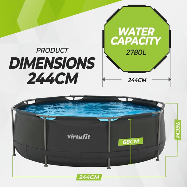 Virtufit VIRTUFIT στρογγυλή πισίνα 244 CM με αντλία φιλτραρίσματος ανθρακί