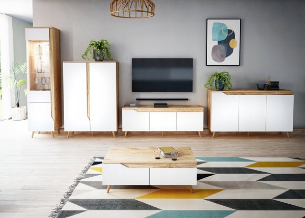 Vivaldi Meble Βιτρίνα TUE LE craft Χρυσή/Ματ Λευκή LED B 2K