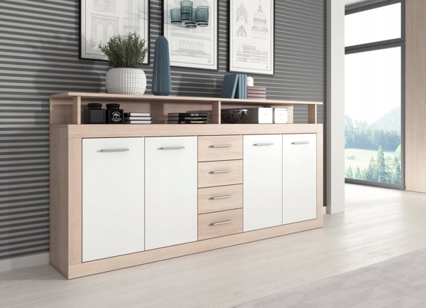 Vivaldi Meble XXL/LUNA KOMODA 4D4S DAB SONOMA/BIALY