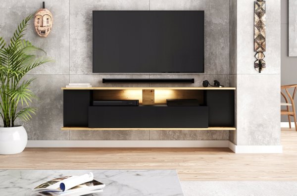 Vivaldi Meble Έπιπλο RTV ROB LE δρυς artisan/μαύρο 2K LED
