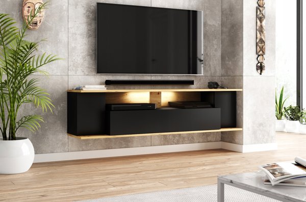 Vivaldi Meble Έπιπλο RTV ROB LE δρυς artisan/μαύρο 2K LED