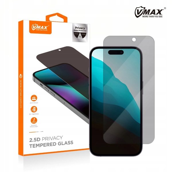 Vmax tempered glass 0.33mm 2,5D high clear privacy glass for iPhone 16 Plus 6,7" 6976757303968