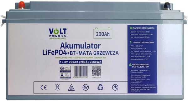Volt Akumulator Volt Polska LiFePO4 12,8V 200 Ah (200A) + BMS + BLUETOOTH + MATA