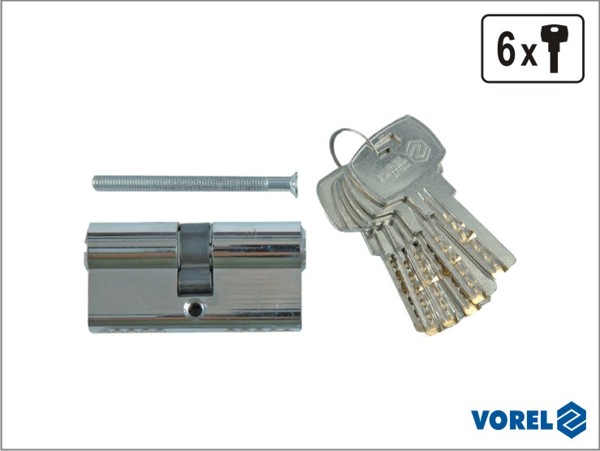 Vorel Wkladka symetryczna chromowana nawiertana 62mm 6 kluczy 31/31mm 77180