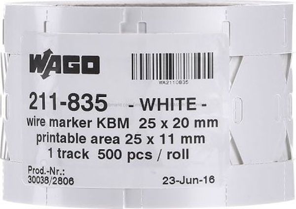 Wago Σήμανση για δεματικό καλωδίου 25x20mm σε μονή ταινία 500 τεμάχια (211-835)