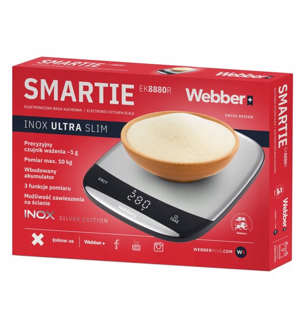 Waga kuchenna WEBBER INOX elektroniczna precyzyjna LCD 10kg USB tarowanie