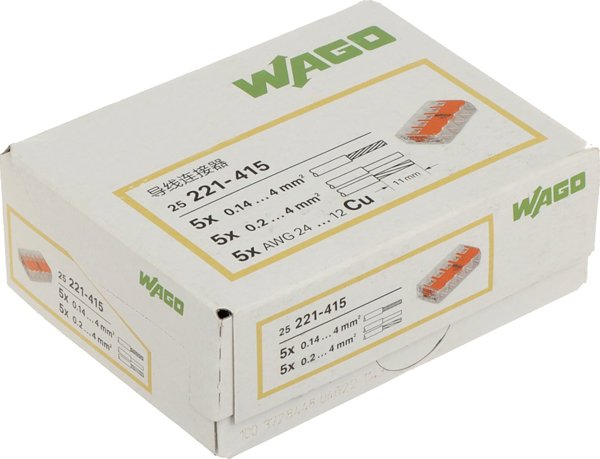 Wago 221-415 Ηλεκτρικός Σύνδεσμος 5 Αγωγών, Συσκευασία 25 Τεμαχίων