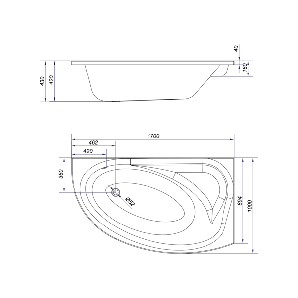 Γωνιακή Ασύμμετρη Μπανιέρα Cersanit Meza Δεξιά 170 x 100cm