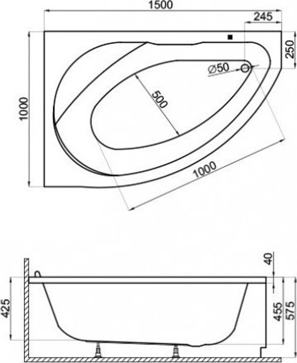 Wanna asymetryczna 150x100 lewa  MAREA