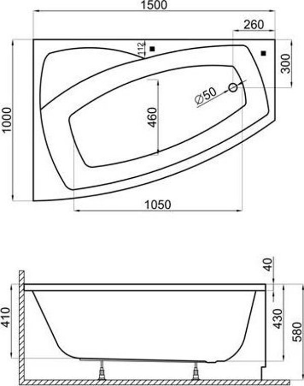 Ασύμμετρη Μπανιέρα Polimat Frida 150x100 Αριστερή Λευκή