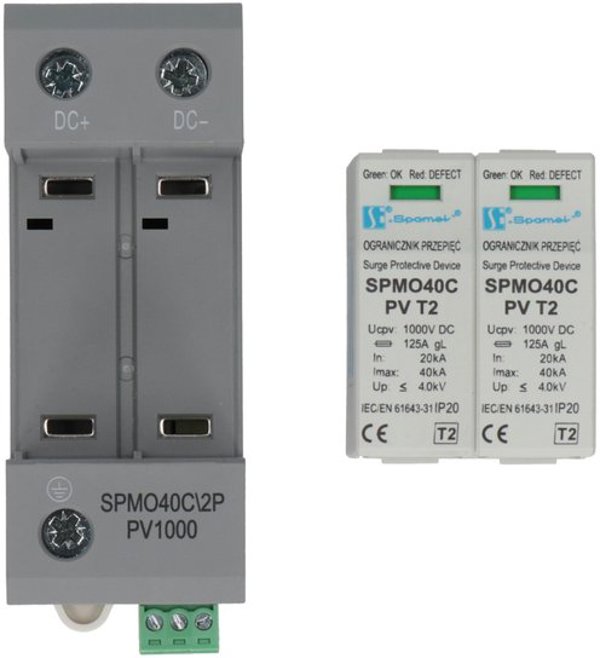 Warystorowy ogranicznik przepiec do instalacji fotowoltaicznych PV 2P 1000V DC typ 2 klasa C SPMO40C 2P-PV1000