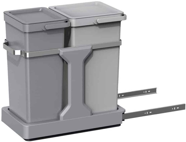 Waste bin, EKO, grey, plastic/steel, 2-compartment, 20+15 l, pull-out system, for source sorting